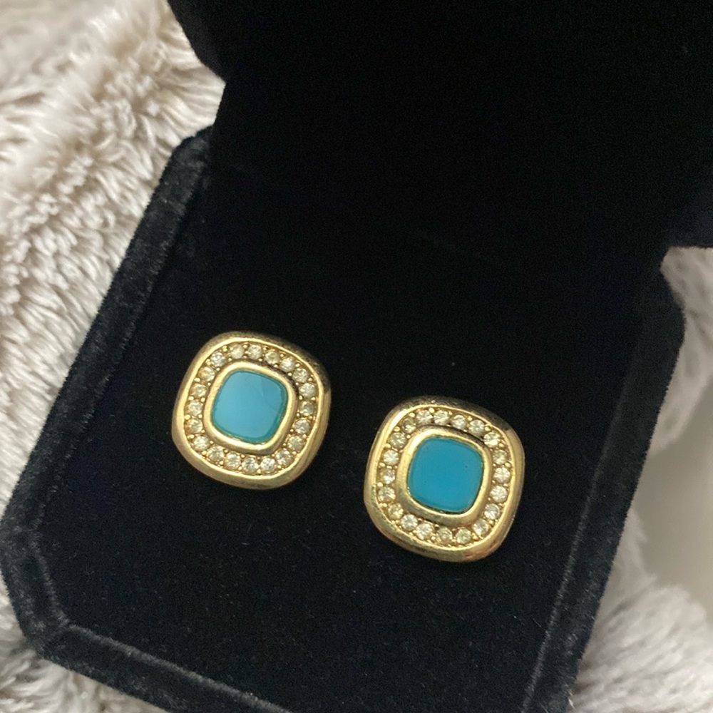 Vintage Christian Dior Gold white stone Earrings stamped - Picture 3 of 3